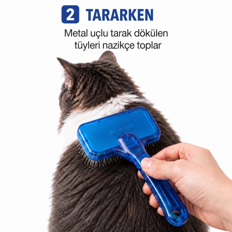 Kedi Köpek Tarağı - Evcil Hayvan Tüy Toplama Tarağı - Metal Uçlu — görsel 3