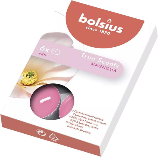 Kokulu Tealight Mum, Manolya Kokulu, Pembe Renkli, 6'lı Paket, 4 Saatlik Yanma Süresi - Ev Mumu - İç Dekorasyon -