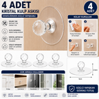 4 adet kristal kendinden yapışkanlı kulp askısı