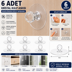 6 adet kristal kendinden yapışkanlı kulp askısı