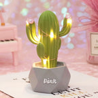 Led Işıklı Sevimli Kaktüs Dekoratif Masa Lambası Mini Biblo Gece Lambası Yeşil
