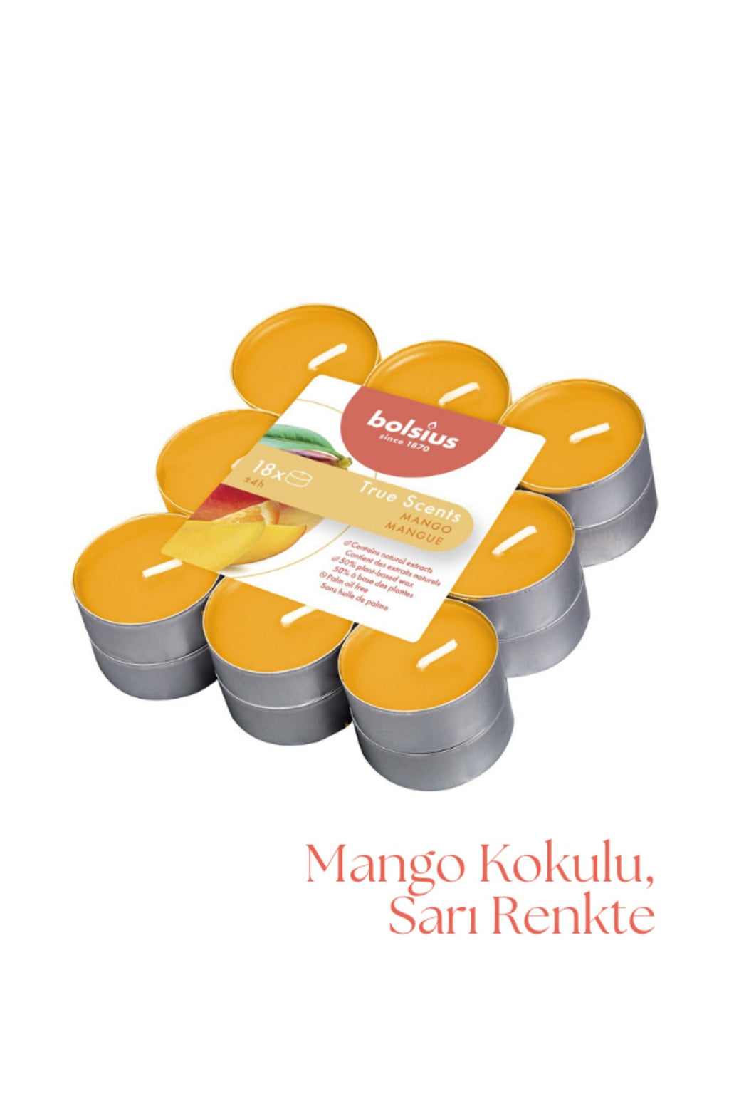 Mango Kokulu, Sarı Renkli 4 Saat Yanma Süreli Tealight Mum (18'li Paket) - Herseyben.de