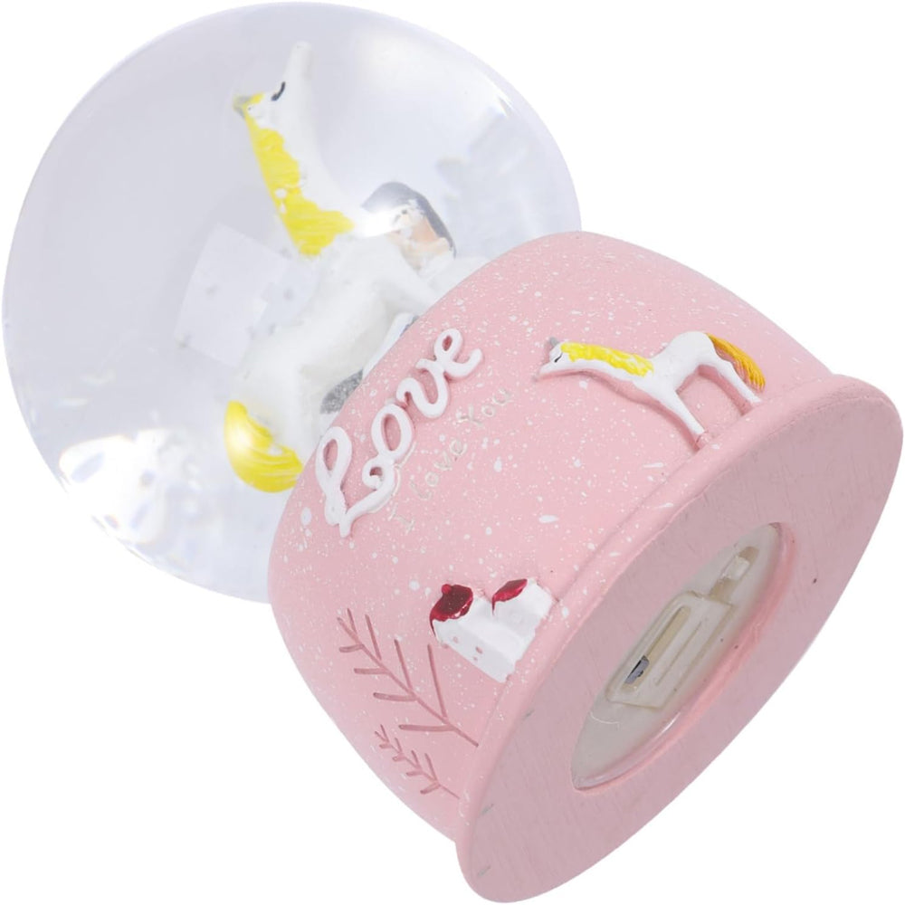 Mini Pembe Kar Küresi - Sevimli Unicorn ve Kız Tasarımlı - Işıklı — görsel 2