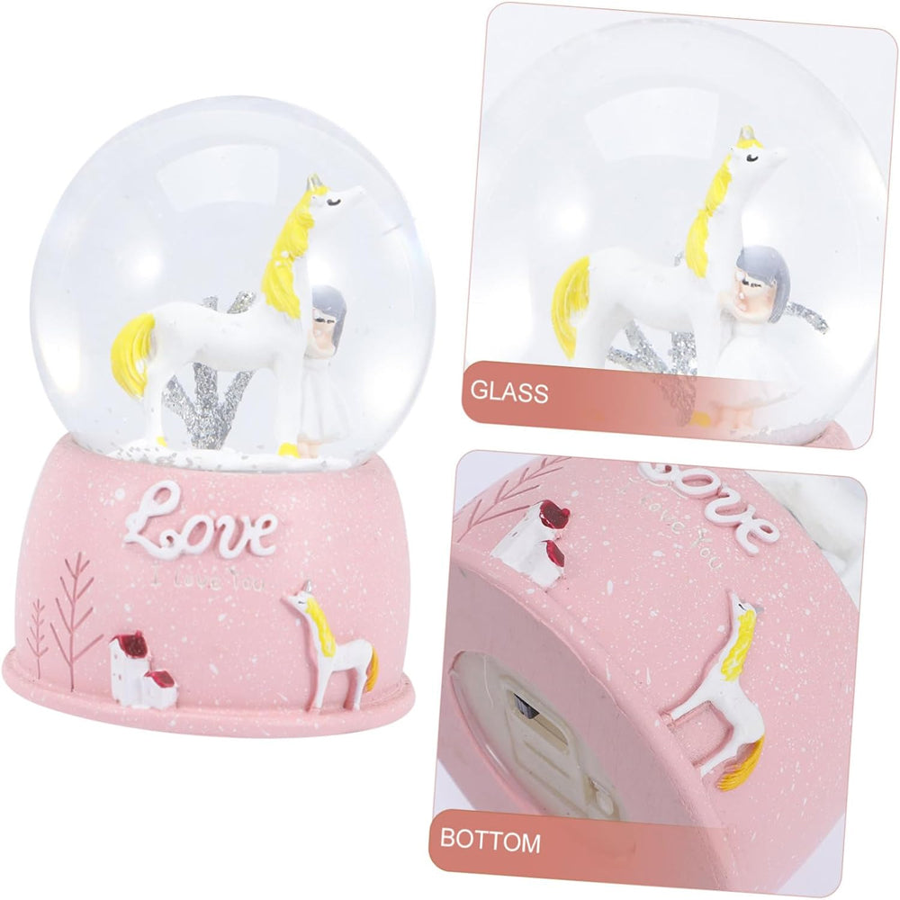 Mini Pembe Kar Küresi - Sevimli Unicorn ve Kız Tasarımlı - Işıklı — görsel 3