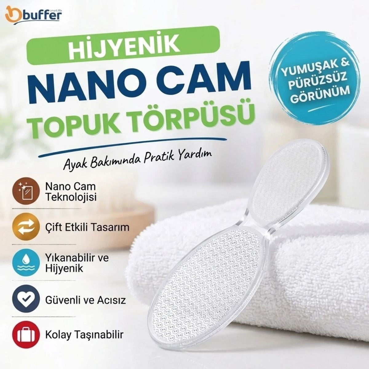 Nano Cam Topuk Törpüsü, Şeffaf Ayak Bakım Törpüsü, Nasır ve Ölü Deri Temizleyici Aparat