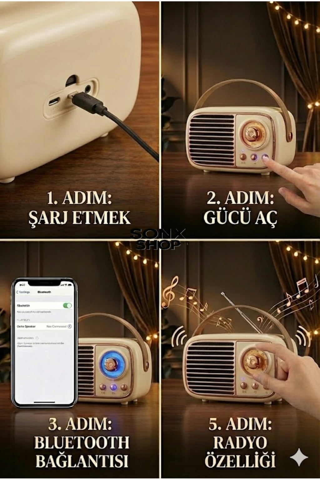 Nostaljik Retro Bluetooth Hoparlör FM Radyo ve USB Girişli Yüksek Ses Kaliteli Taşınabilir speaker