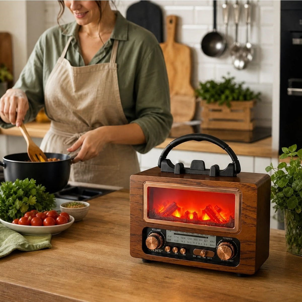 NS-901 Şömine Görünümlü Bluetooth Hoparlör, Nostaljik Radyo ve Kablosuz Müzik Çalar, Dekoratif Retro Tasarım