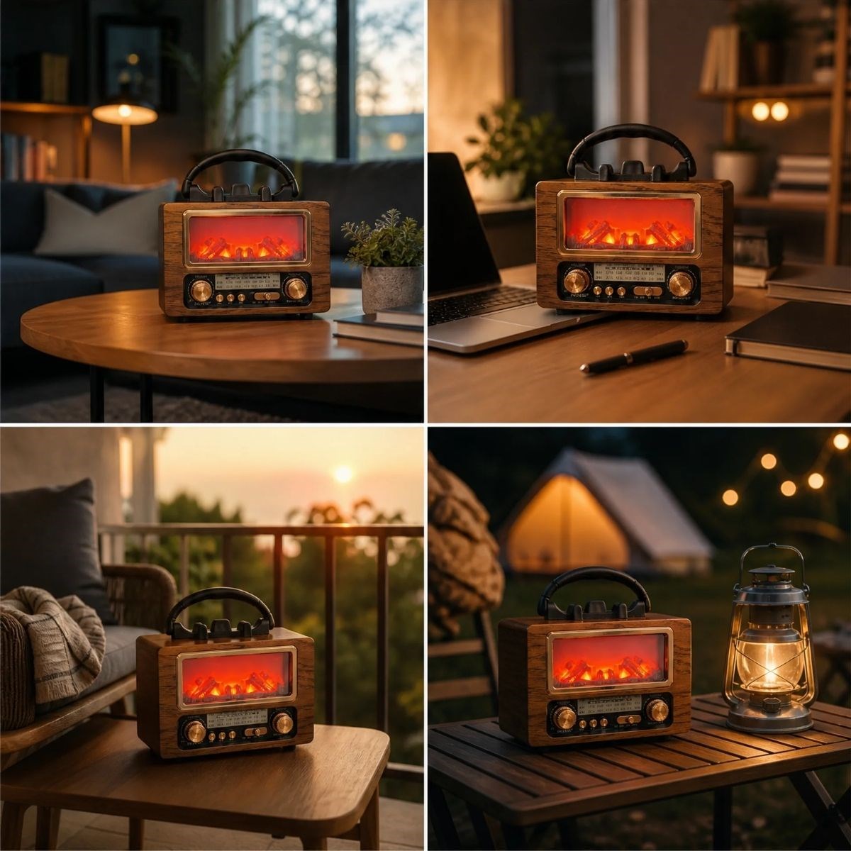 NS-901 Şömine Görünümlü Bluetooth Hoparlör, Nostaljik Radyo ve Kablosuz Müzik Çalar, Dekoratif Retro Tasarım