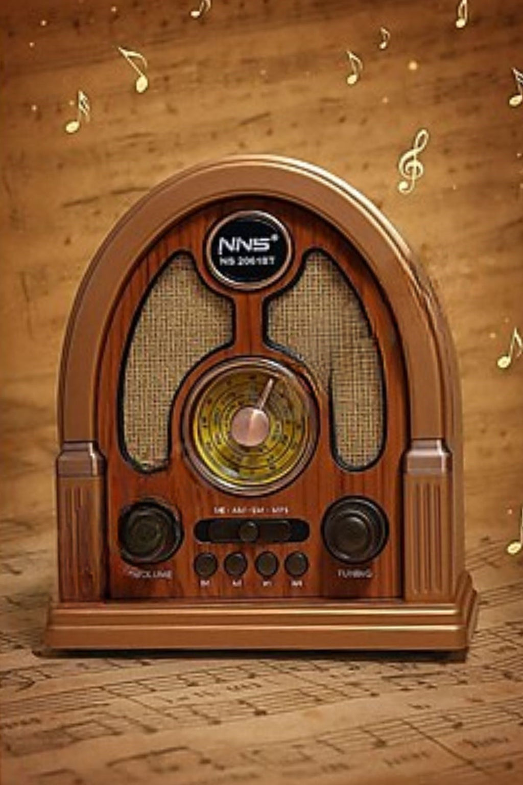 Orta Boy Kubbe Model Retro Ahşap Tasarım Bluetooth Hoparlörlü Radyo – FM/AM Destekli, Şarjlı ve Taşınabilir Radyo NS-7061