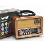 Orta Boy Retro, Nostaljik, Ahşap Tasarım Bluetooth Hoparlörlü, Şarjlı, Taşınabilir FM/AM Destekli Radyo NS-8110