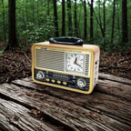 Orta Boy Saat Göstergeli Retro Ahşap Tasarım Bluetooth Hoparlörlü Radyo – FM/AM Destekli, Şarjlı ve Taşınabilir Radyo NS-8898