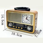 Orta Boy Saat Göstergeli Retro Ahşap Tasarım Bluetooth Hoparlörlü Radyo – FM/AM Destekli, Şarjlı ve Taşınabilir Radyo NS-8898