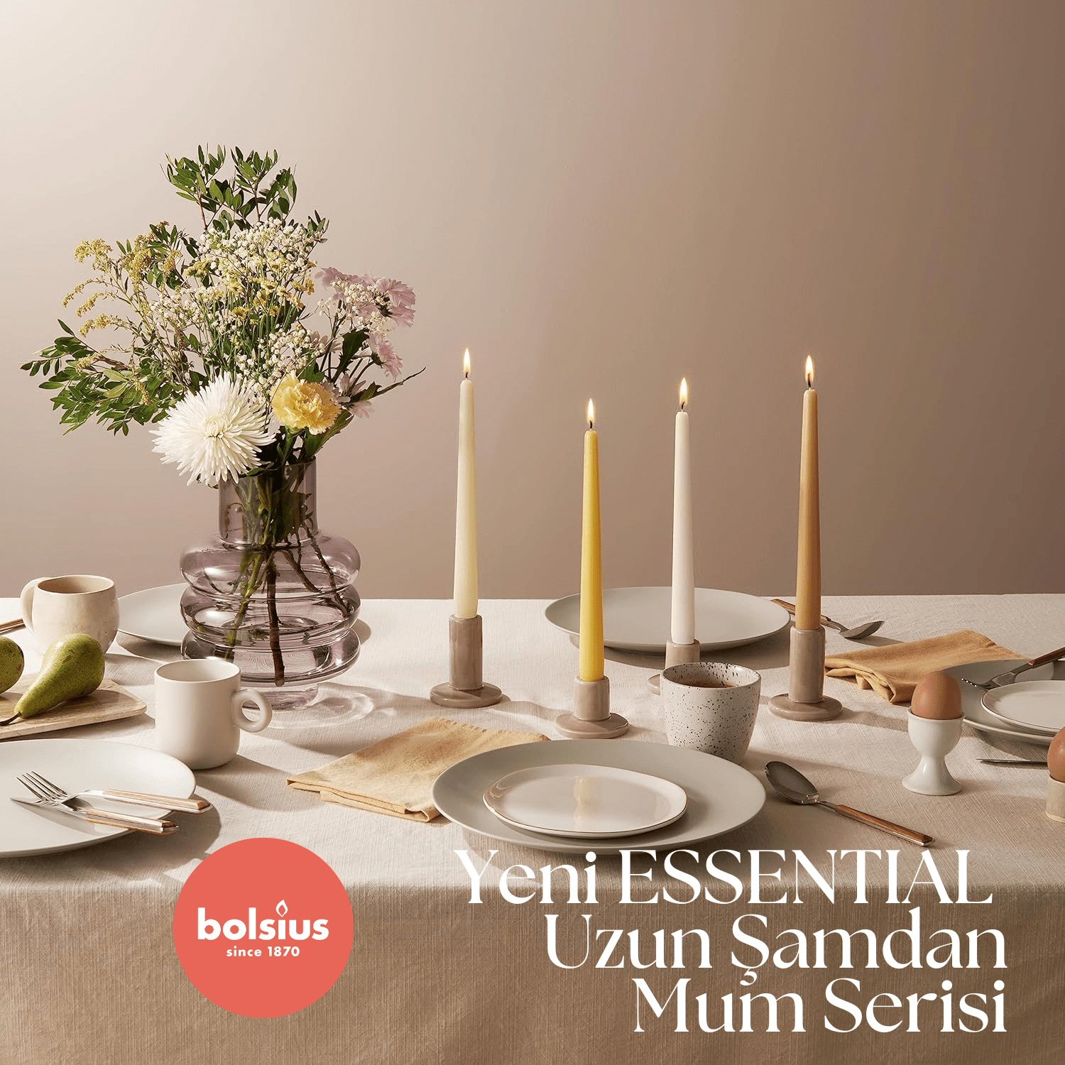 Renkli Konik Şamdan Yemek Mumu, 7 Saat Yanma Süreli, 24,5 cm Uzun Mum (4'lü Paket) - Herseyben.de