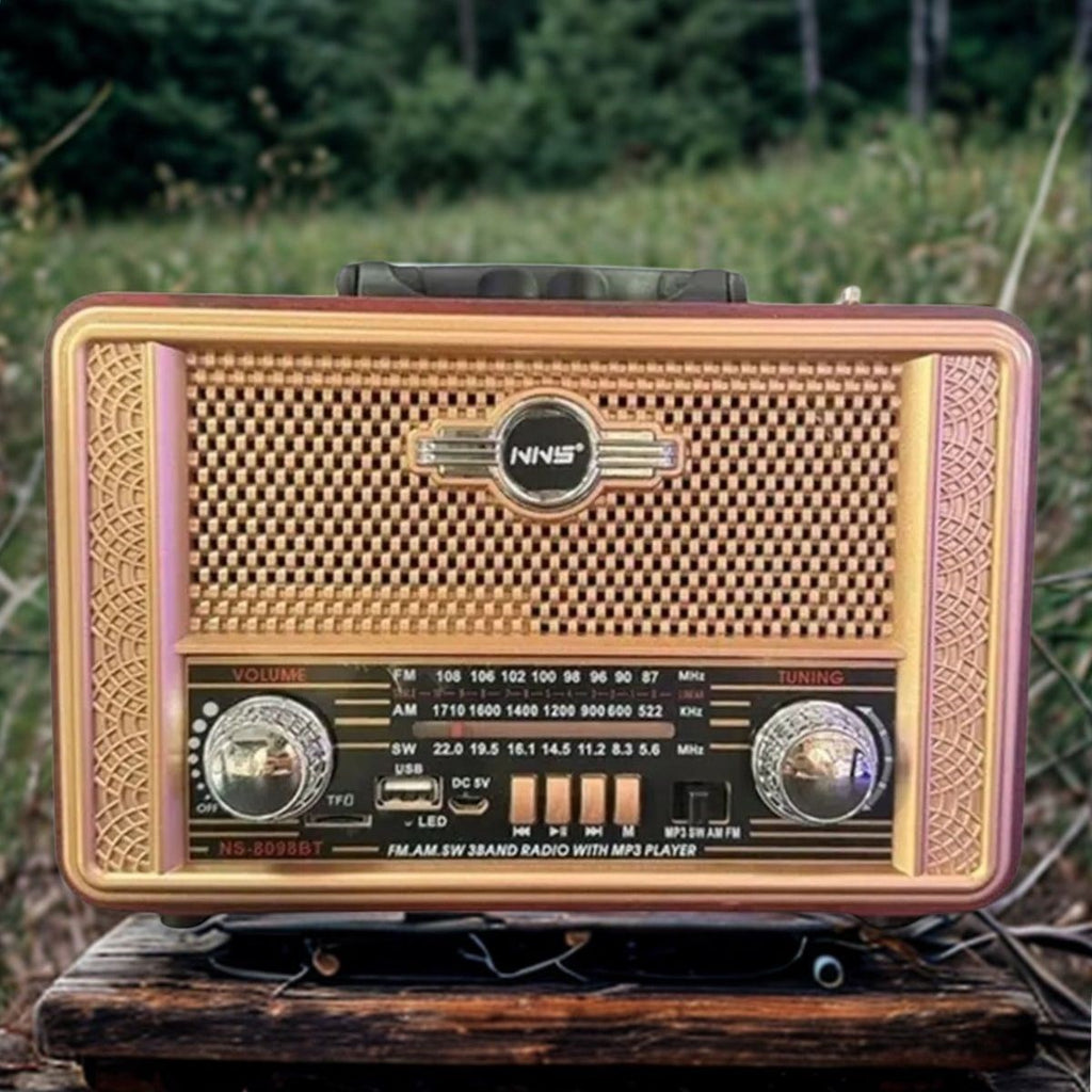 Retro, Nostaljik, Ahşap Tasarım Bluetooth Hoparlörlü, Şarjlı, Taşınabilir Otantik Tasarımlı FM/AM Destekli Radyo NS8098