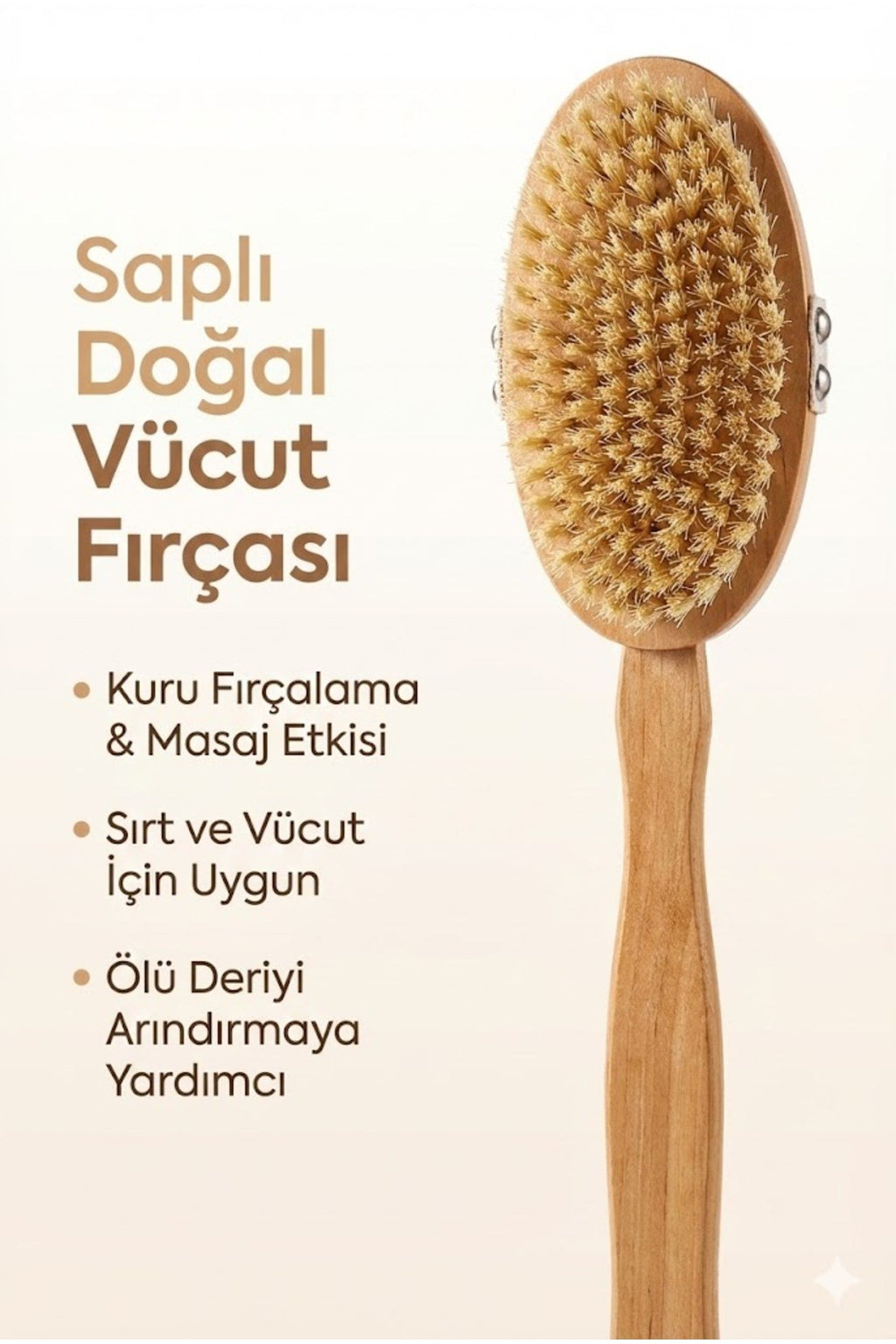 Saplı Doğal Vücut Fırçası – Sırt İçin Uzun Saplı, Kuru Fırçalama ve Masaj Etkili