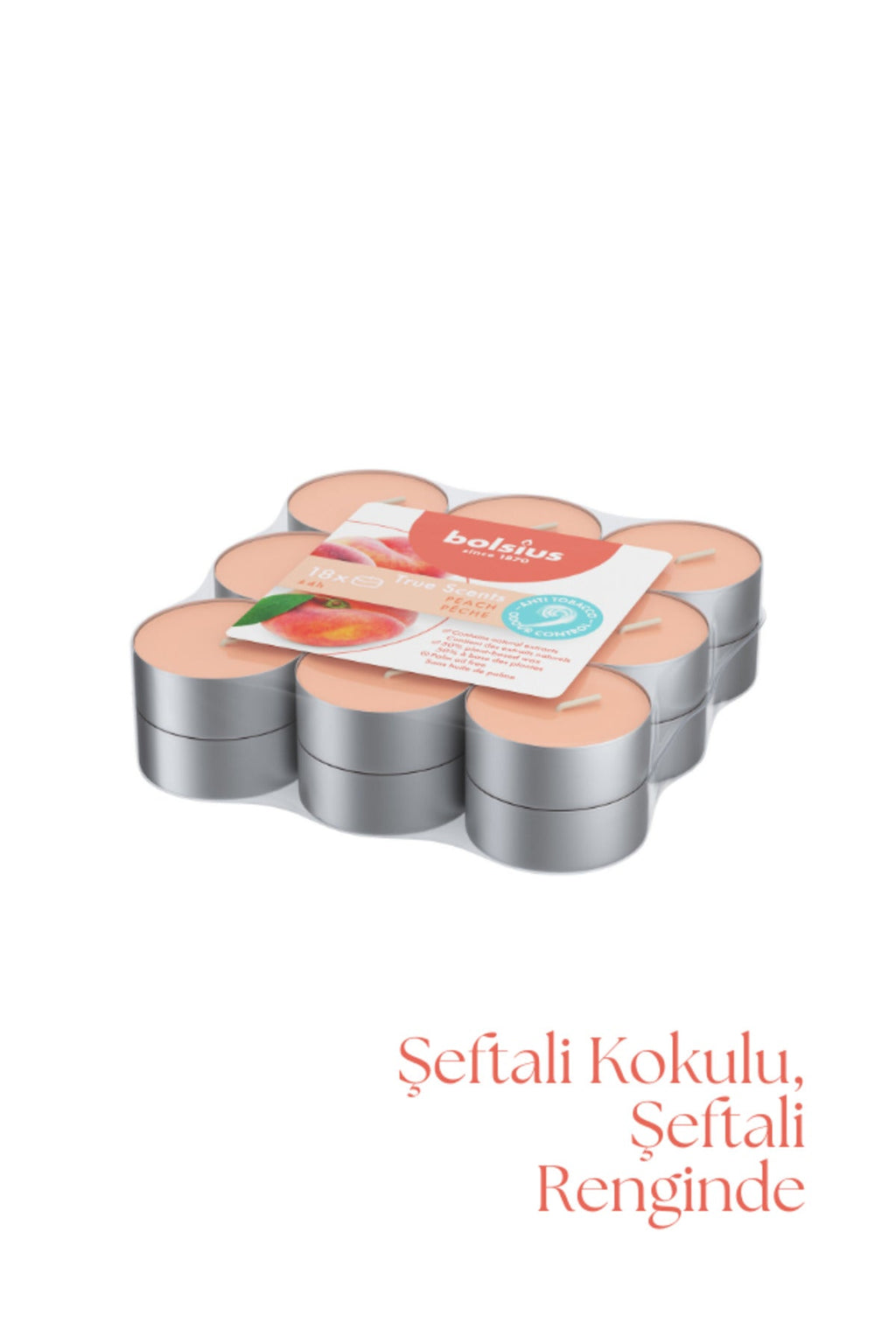 Şeftali Kokulu, Şeftali Renkli 4 Saat Yanma Süreli Tea light Mum (18'li Paket) - Herseyben.de