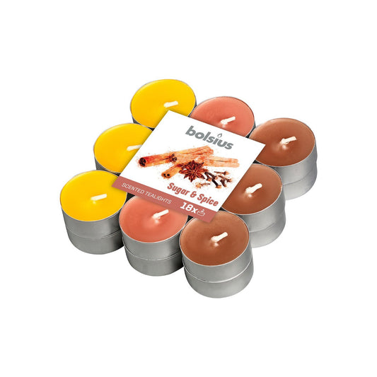 Şeker ve Baharat Kokulu, Karışık Renkli 4 Saat Yanma Süreli Tea light Mum (18'li Paket) - Herseyben.deAmbiansbolsius