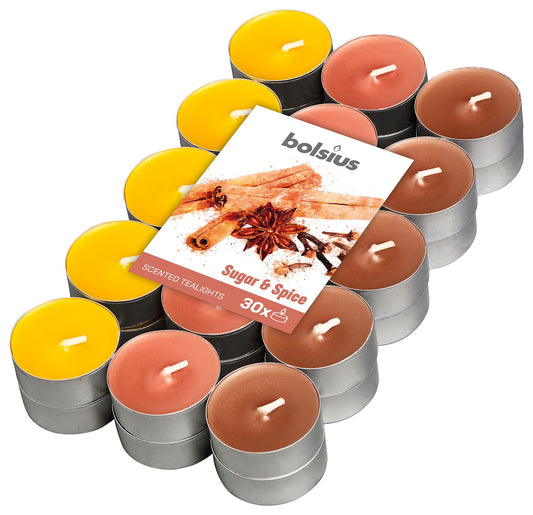 Şeker ve Baharat Kokulu, Karışık Renkli 4 Saat Yanma, Tealight Mum (30'lu Paket) - Herseyben.deAmbiansbolsius