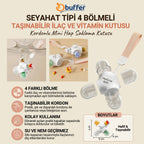 Seyahat Tipi 4 Bölmeli Taşınabilir İlaç ve Vitamin Kutusu, Kordonlu Mini Hap Saklama Kutusu