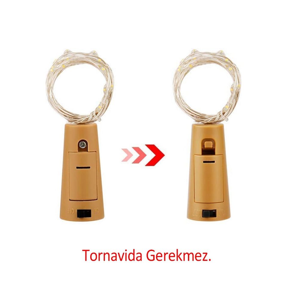 Şişe Mantar Tıpa Şeklinde Dekorasyon 2 Metre İnce Tel Pilli Peri Led