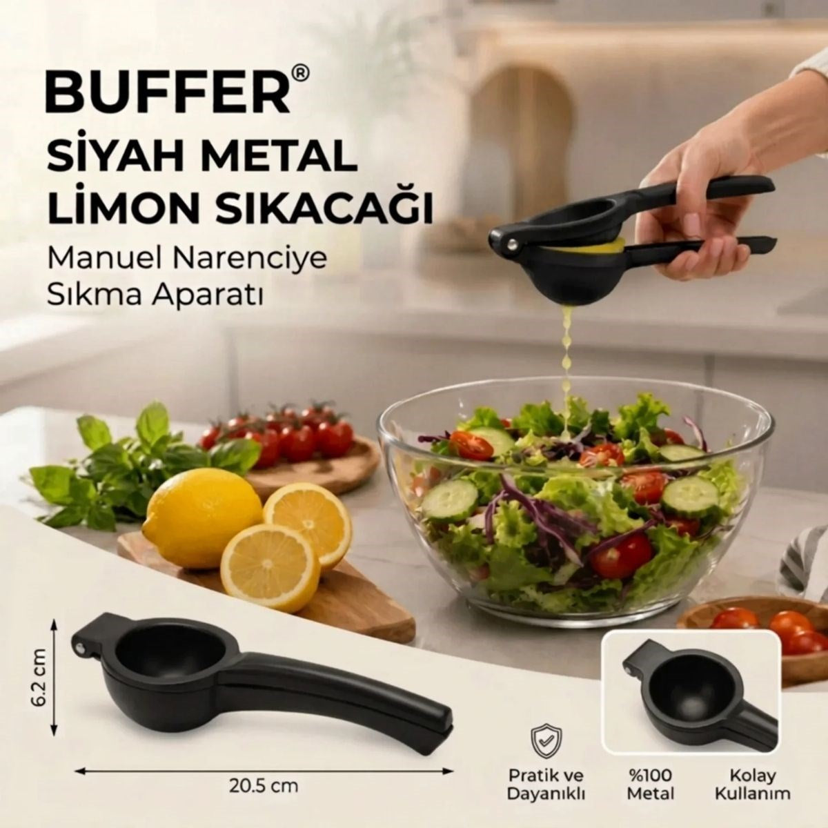 Siyah Metal Limon Sıkacağı, Manuel Narenciye Sıkma Aparatı