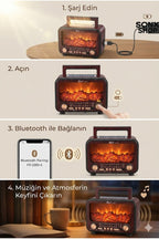 Şömine Alev Efektli Bluetooth Hoparlör Radyo – Güneş Enerjili