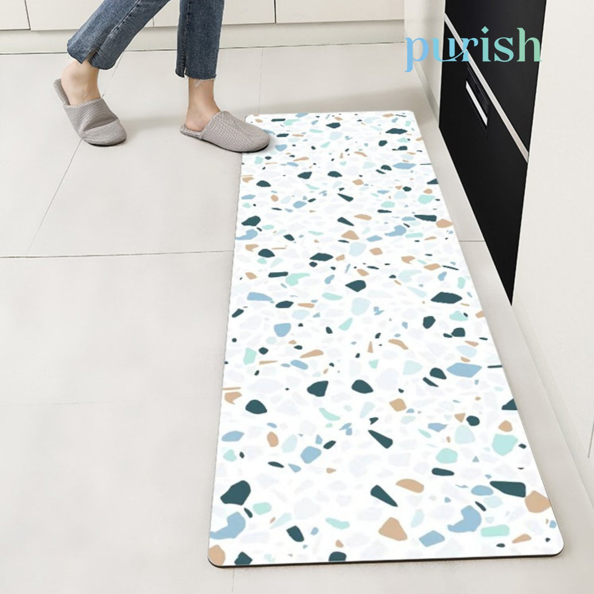 Su Emici, Kaydırmaz Tabanlı, Yıkanabilir, Renkli Taş Desenli Diatom Banyo ve Abdest Paspası 120 x 40 cm -