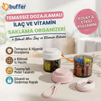 Temassız Dozajlamalı Taşıma İpli Hap Saklama Organizeri,4 Bölmeli Mini İlaç ve Vitamin Kutusu