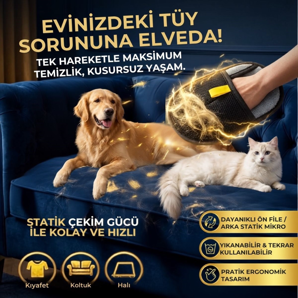 Evcil hayvan tüy temizleme eldiveni kullanım görseli