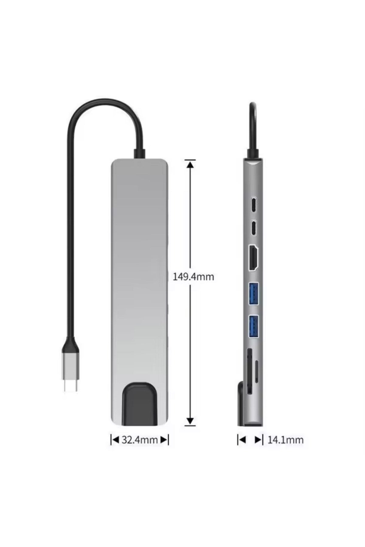Type-C Çoklu Dönüştürücü – 87W PD, HDMI, 2x USB 3.0, RJ45, SD/TF Kart Girişli Hub