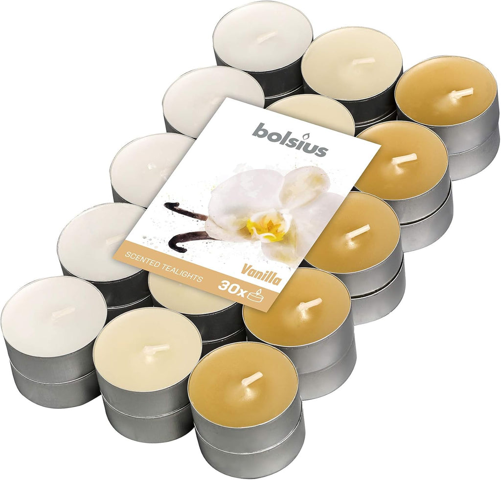 Vanilya Kokulu, Karışık Renkli 4 Saat Yanma, Tealight Mum (30'lu Paket) - Herseyben.de