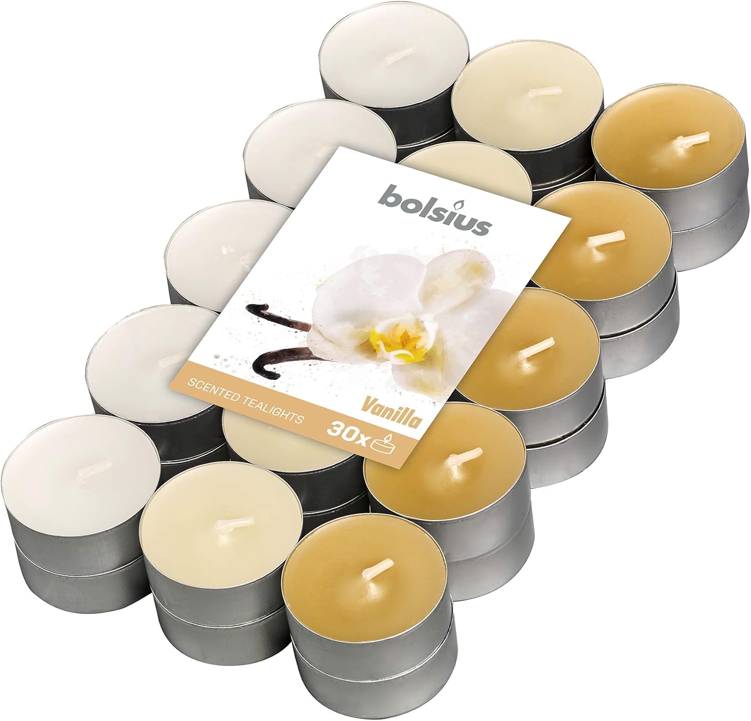Vanilya Kokulu, Karışık Renkli 4 Saat Yanma, Tealight Mum (30'lu Paket) - Herseyben.de