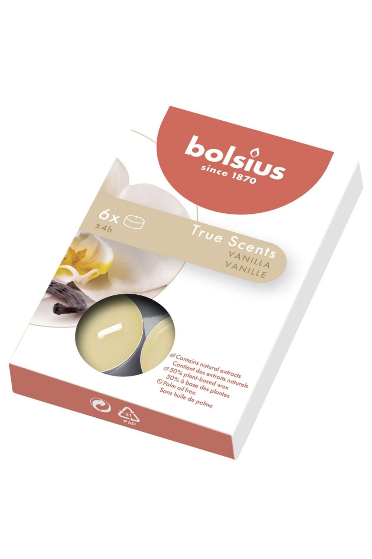 Vanilya Kokulu Tealight Mum, Kırmızı Renkli, 6'lı Paket, 4 Saatlik Yanma Süresi - Ev Mumu - İç Dekorasyon