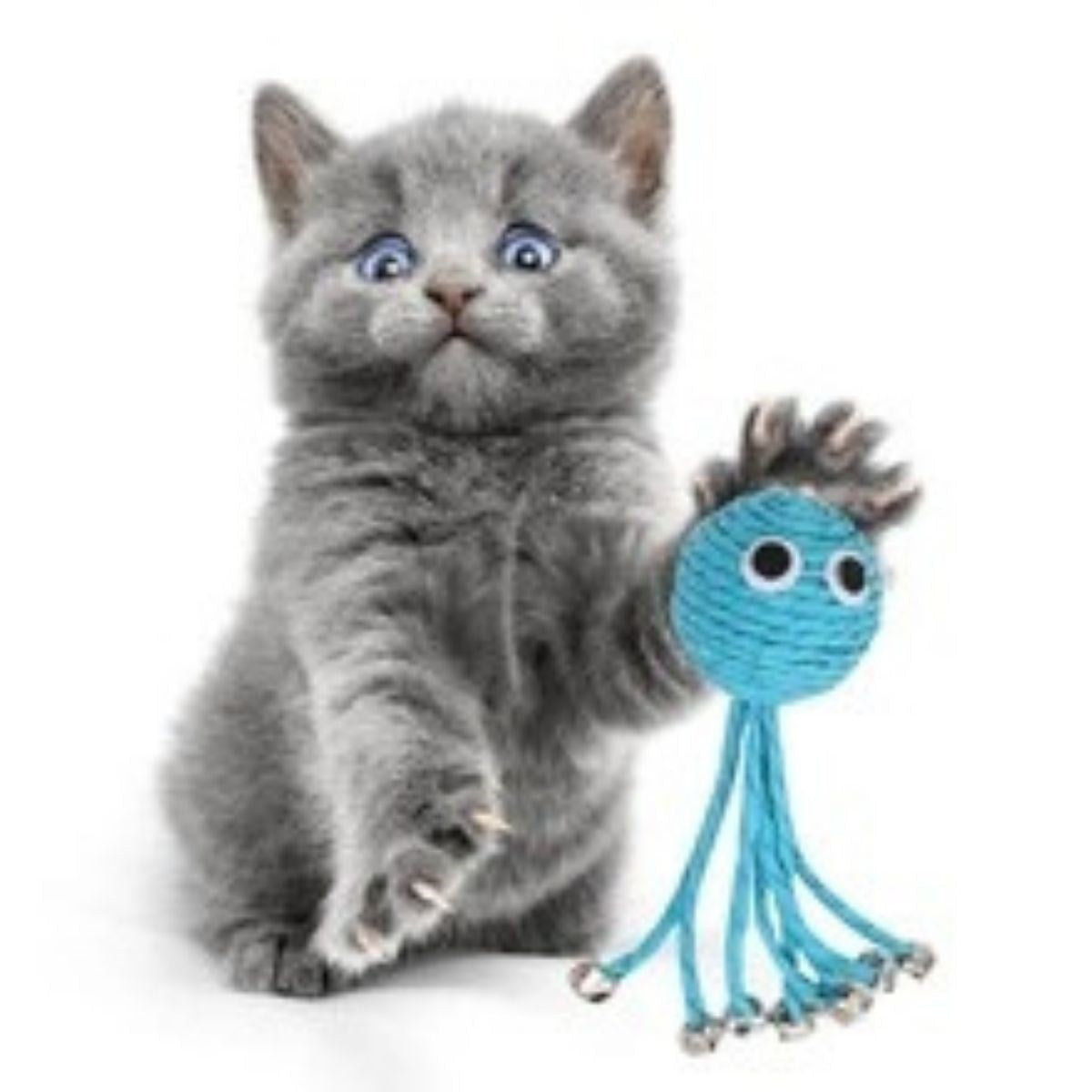 Zilli Peluş Yumuşacık Renkli Hasır Mavi Ahtapot Kedi Oyuncağı