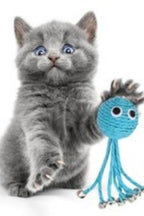 Zilli Peluş Yumuşacık Renkli Hasır Mavi Ahtapot Kedi Oyuncağı